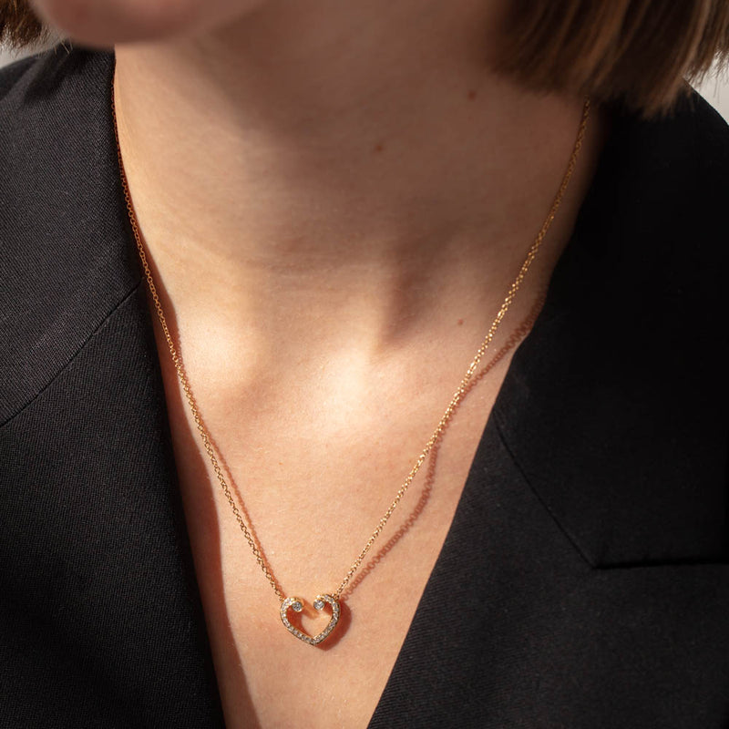 18ct Yellow Gold Diamond Koru Heart Pendant-Necklace-Walker & Hall