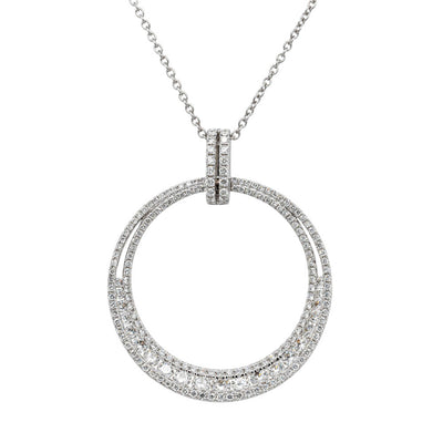 18ct White Gold Diamond Circle Pendant-Necklace-Walker & Hall