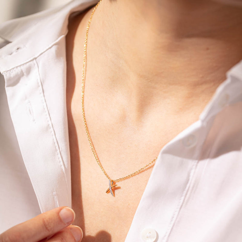 9ct Yellow Gold Diamond Kiss Pendant-Necklace-Walker & Hall