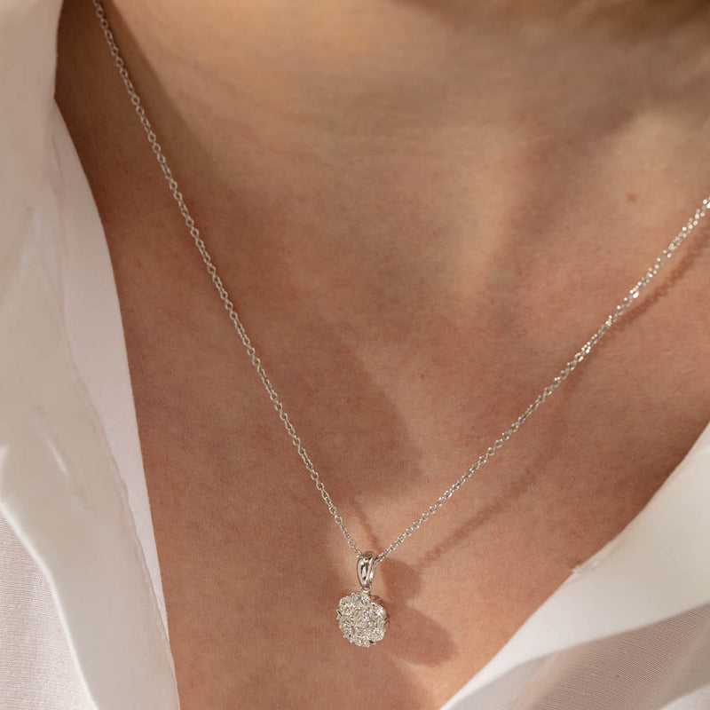 18ct White Gold .60ct Diamond Lotus Pendant-Necklace-Walker & Hall