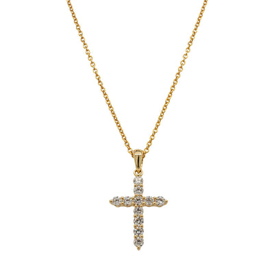 18ct Yellow Gold Diamond Cross Pendant-Necklace-Walker & Hall