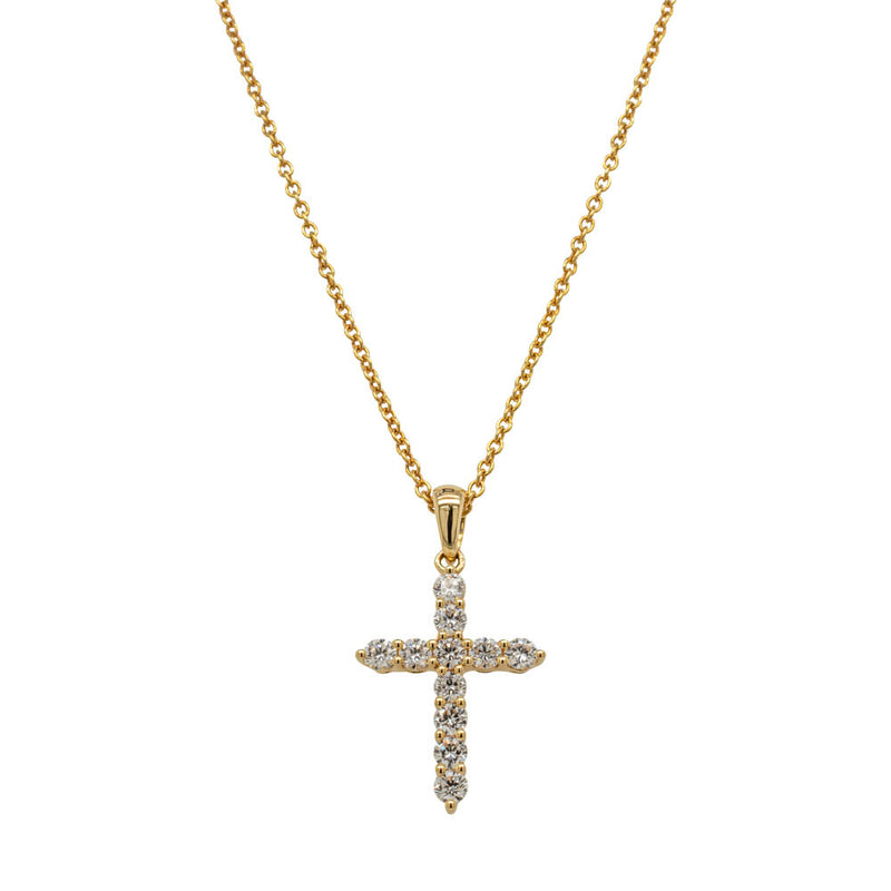 18ct Yellow Gold Diamond Cross Pendant-Necklace-Walker & Hall