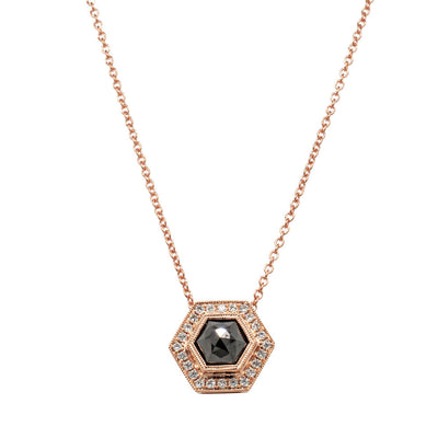 18ct Rose Gold .95ct Black Diamond Halo Pendant-Necklace-Walker & Hall