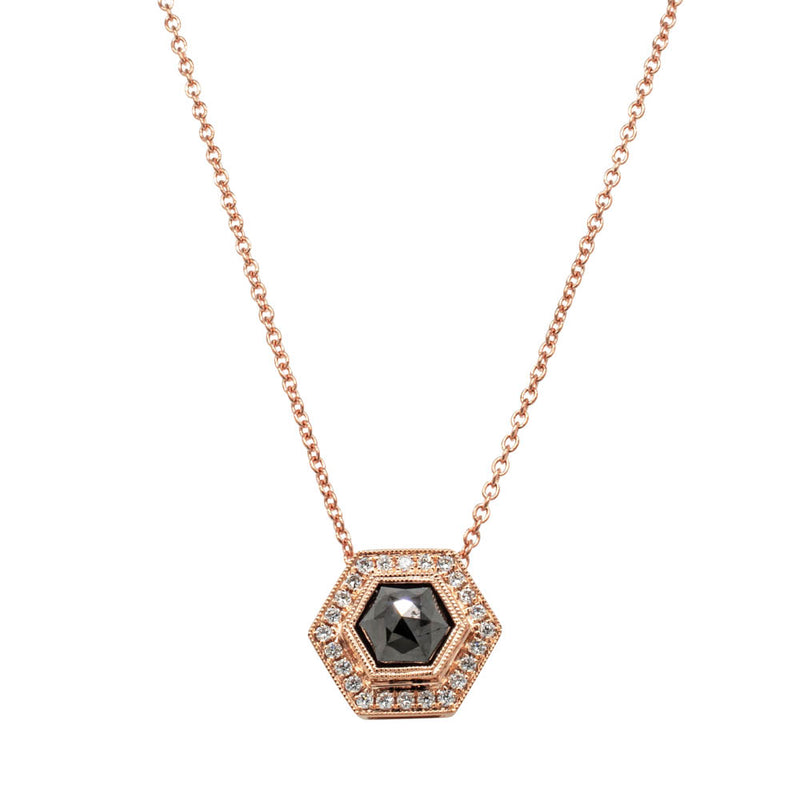 18ct Rose Gold .95ct Black Diamond Halo Pendant-Necklace-Walker & Hall