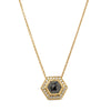 18ct Yellow Gold Black Diamond Halo Pendant-Necklace-Walker & Hall