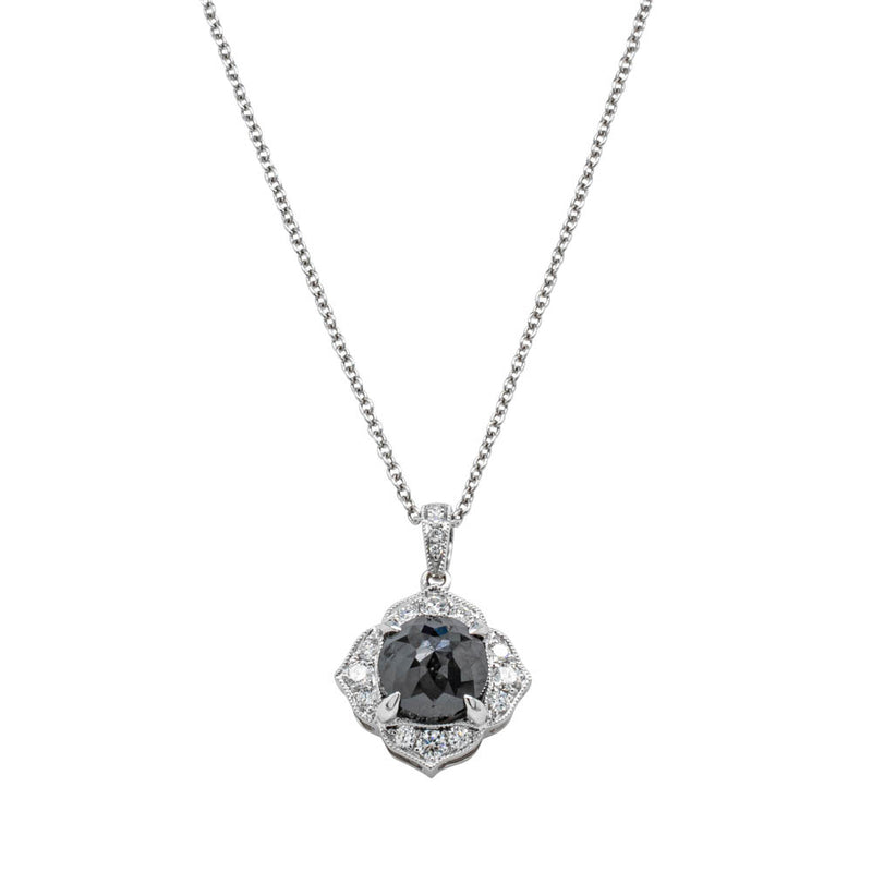 18ct White Gold Black Diamond Paramount Pendant-Necklace-Walker & Hall