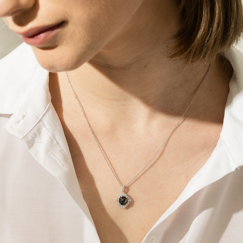 18ct White Gold Black Diamond Paramount Pendant-Necklace-Walker & Hall