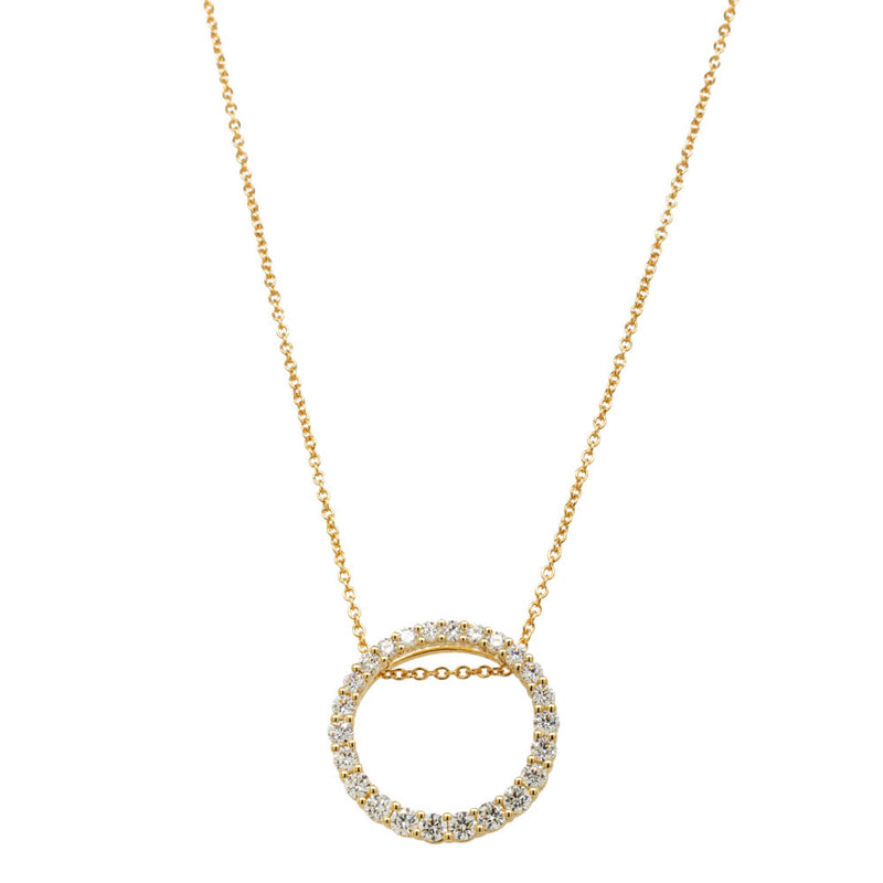 18ct Yellow Gold Diamond Circle Pendant-Necklace-Walker & Hall