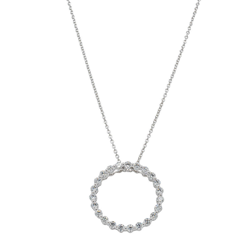 18ct White Gold 1.03ct Diamond Circle Pendant-Necklace-Walker & Hall