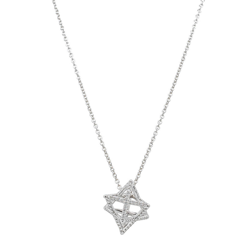 18ct White Gold .19ct Diamond Merkaba Star Necklace-Necklace-Walker & Hall
