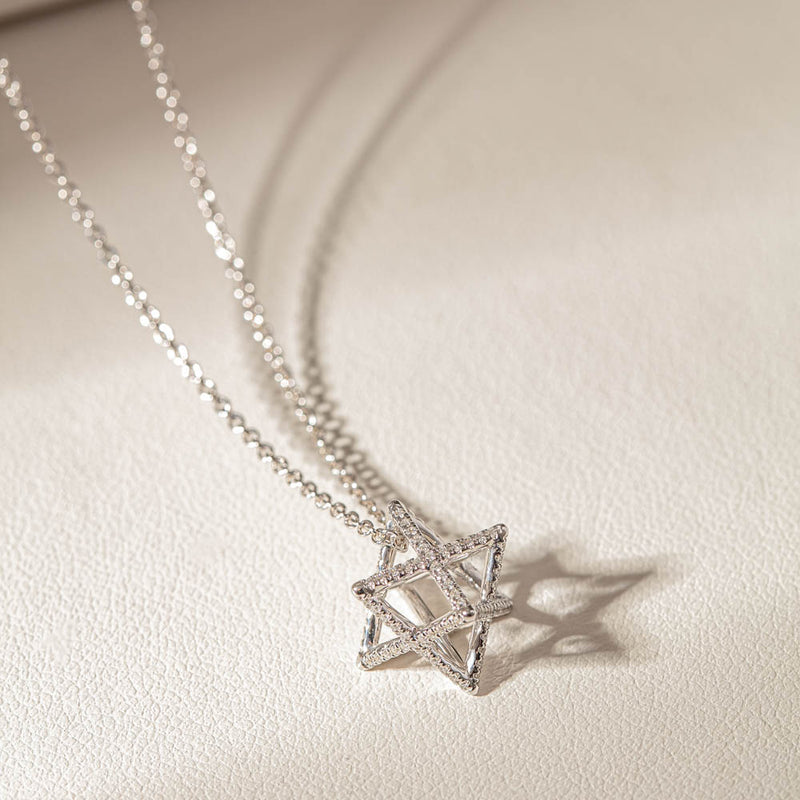 18ct White Gold .19ct Diamond Merkaba Star Necklace-Necklace-Walker & Hall