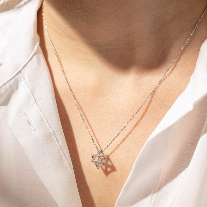 18ct White Gold .19ct Diamond Merkaba Star Necklace-Necklace-Walker & Hall