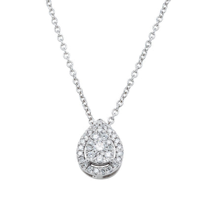 9ct White Gold Diamond Pear Saturn Pendant-Necklace-Walker & Hall