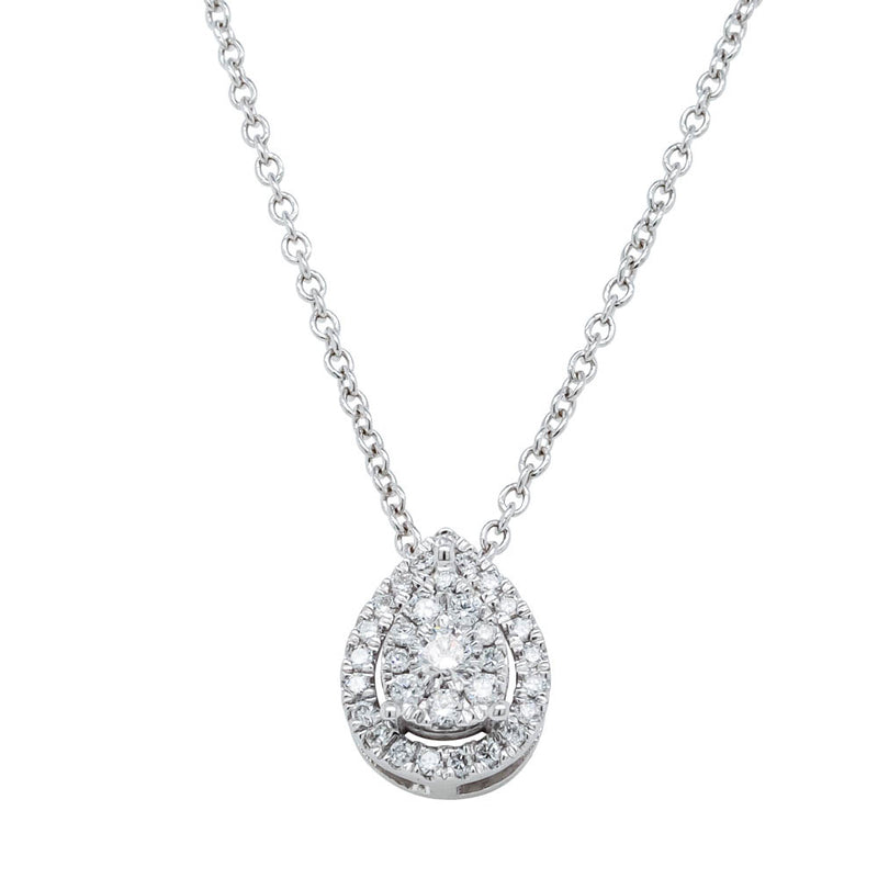 9ct White Gold Diamond Pear Saturn Pendant-Necklace-Walker & Hall