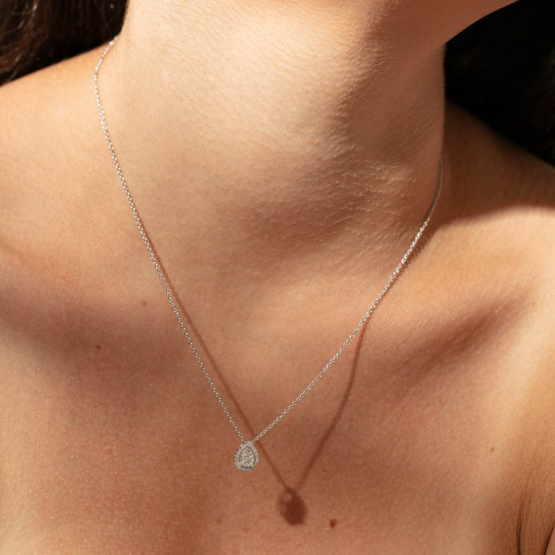 9ct White Gold Diamond Pear Saturn Pendant-Necklace-Walker & Hall
