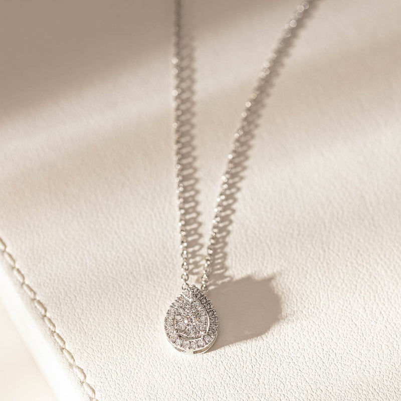 9ct White Gold Diamond Pear Saturn Pendant-Necklace-Walker & Hall