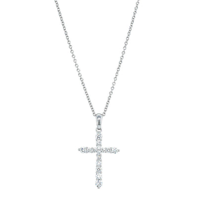 18ct White Gold Diamond Cross Pendant-Necklace-Walker & Hall