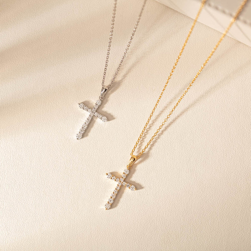 18ct Yellow Gold Diamond Cross Pendant-Necklace-Walker & Hall