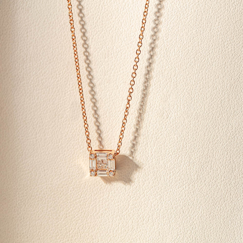 18ct Rose Gold Diamond Quattro Pendant-Necklace-Walker & Hall