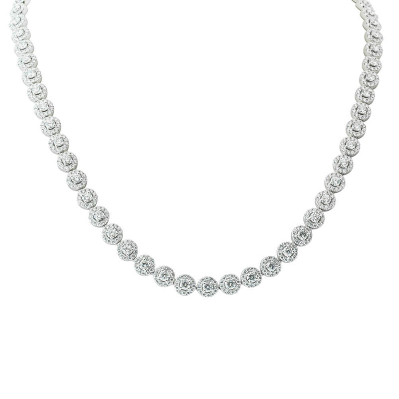 18ct White Gold Diamond Cluster Necklace-Necklace-Walker & Hall