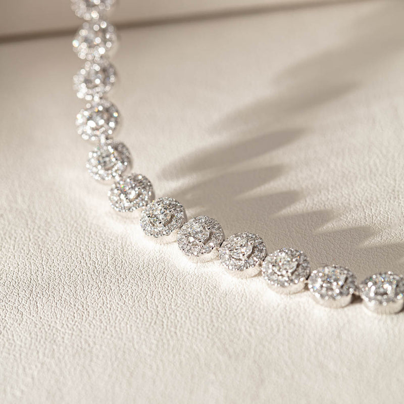 18ct White Gold Diamond Cluster Necklace-Necklace-Walker & Hall