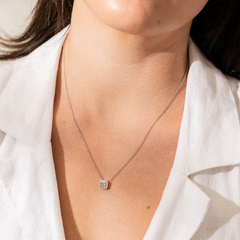 18ct White Gold .41ct Radiant Diamond Isla Pendant-Necklace-Walker & Hall