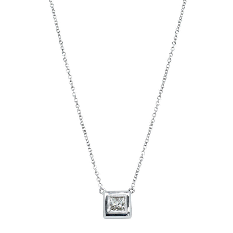 18ct White Gold .50ct Princess Cut Diamond Windsor Necklace-Necklace-Walker & Hall