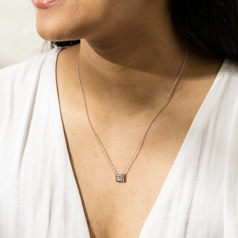 18ct White Gold .50ct Princess Cut Diamond Windsor Necklace-Necklace-Walker & Hall