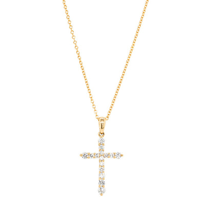 18ct Yellow Gold Diamond Cross Pendant-Necklace-Walker & Hall
