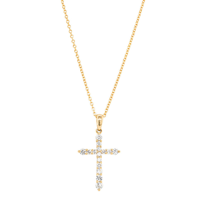 18ct Yellow Gold Diamond Cross Pendant-Necklace-Walker & Hall