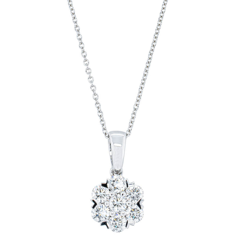 18ct White Gold 1.20ct Diamond Lotus Pendant-Necklace-Walker & Hall