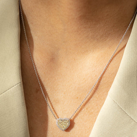 18ct White Gold 3.01ct Yellow Diamond Heart Pendant - Necklace - Walker & Hall