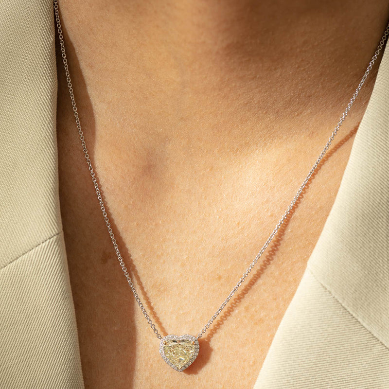 18ct White Gold 3.01ct Yellow Diamond Heart Pendant - Necklace - Walker & Hall