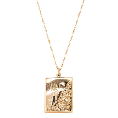 Vintage 15ct Yellow Gold Diamond Engraved Locket-Necklace-Walker & Hall