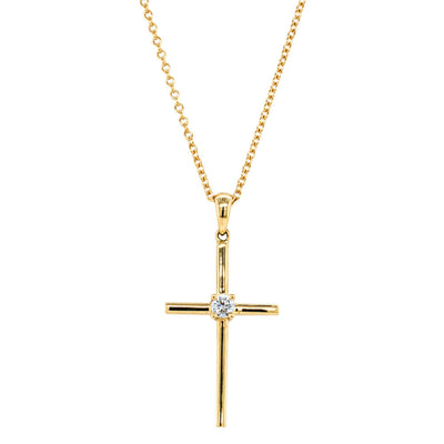18ct Yellow Gold Diamond Cross Pendant-Necklace-Walker & Hall