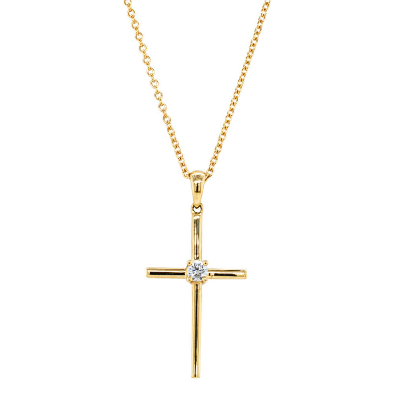18ct Yellow Gold Diamond Cross Pendant-Necklace-Walker & Hall