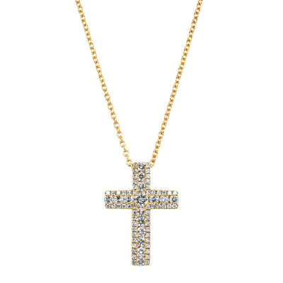 18ct Yellow Gold Diamond Cross Pendant-Necklace-Walker & Hall