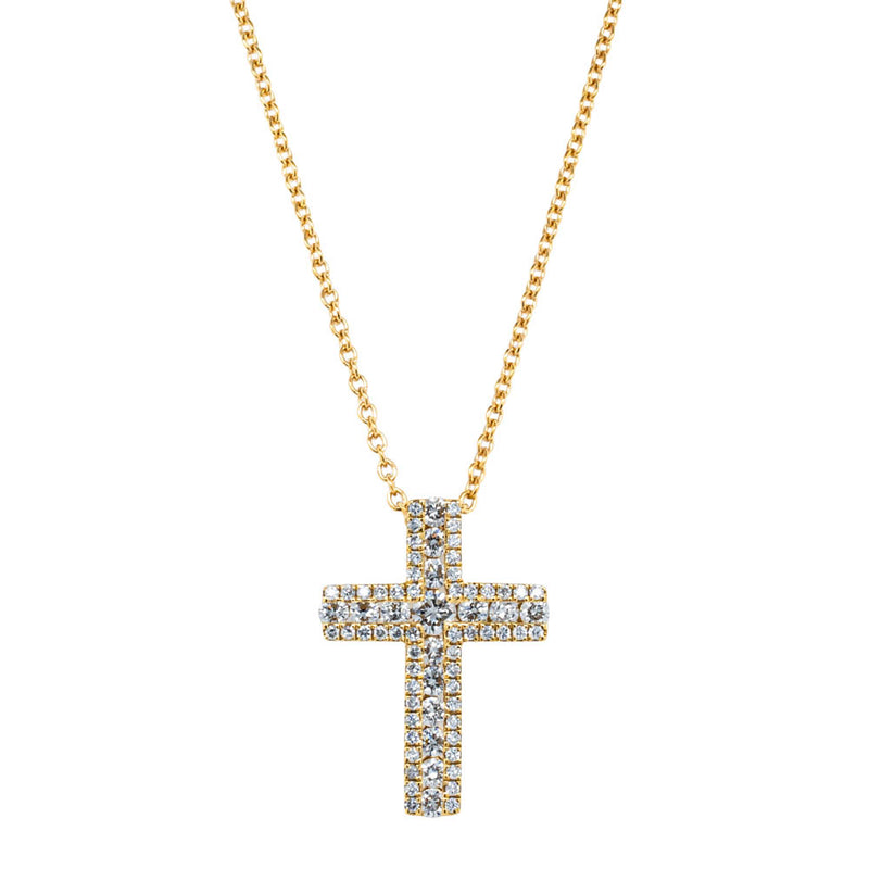 18ct Yellow Gold Diamond Cross Pendant-Necklace-Walker & Hall