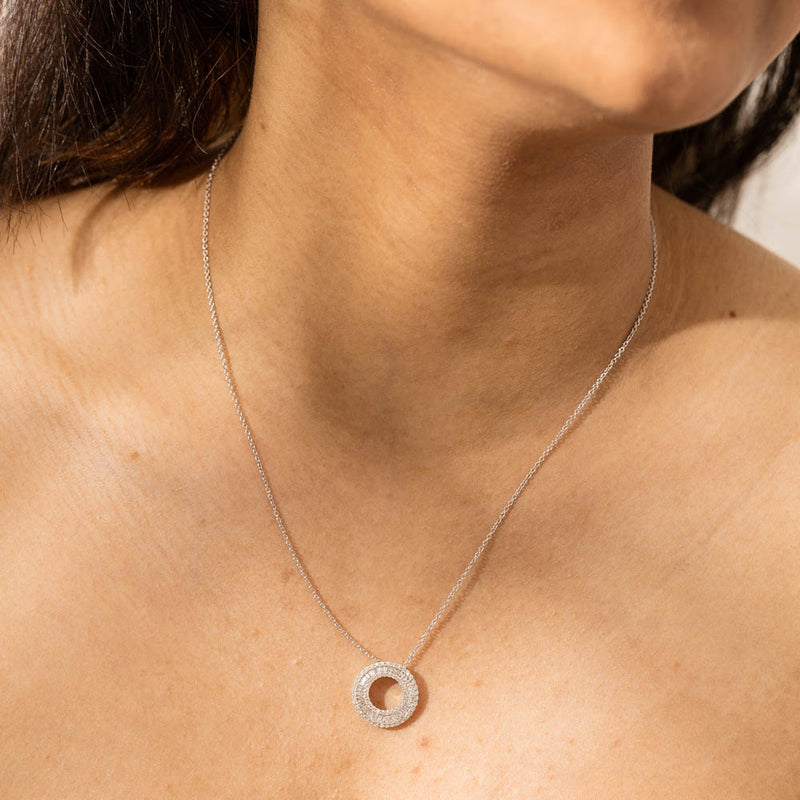 18ct White Gold Diamond Circle Pendant-Necklace-Walker & Hall