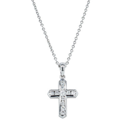 18ct White Gold .26ct Diamond Cross Pendant-Necklace-Walker & Hall