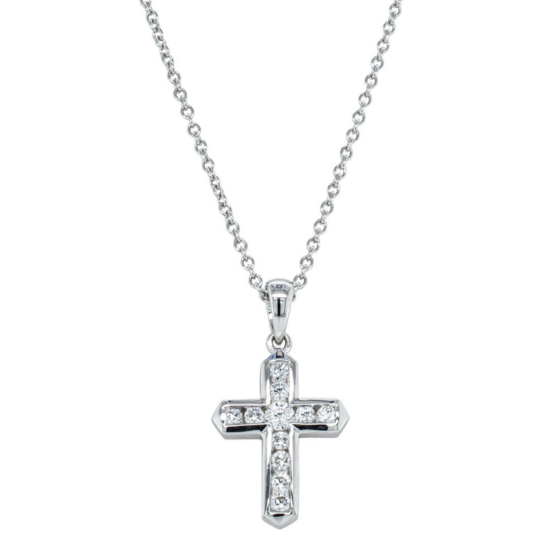 18ct White Gold .26ct Diamond Cross Pendant-Necklace-Walker & Hall