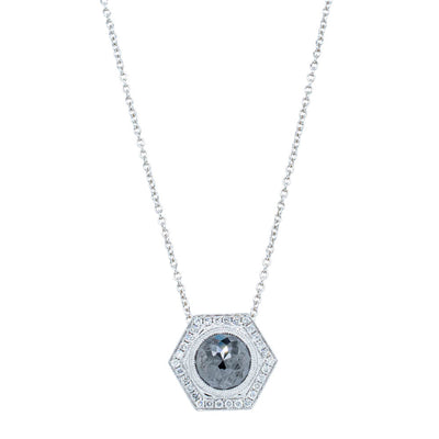 18ct White Gold 1.74ct Black Diamond Halo Pendant-Necklace-Walker & Hall