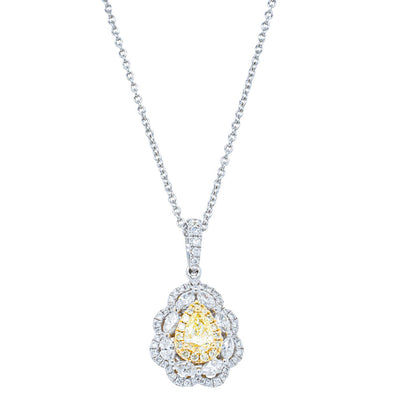 18ct White Gold .33ct Yellow Diamond Cluster Necklace-Necklace-Walker & Hall