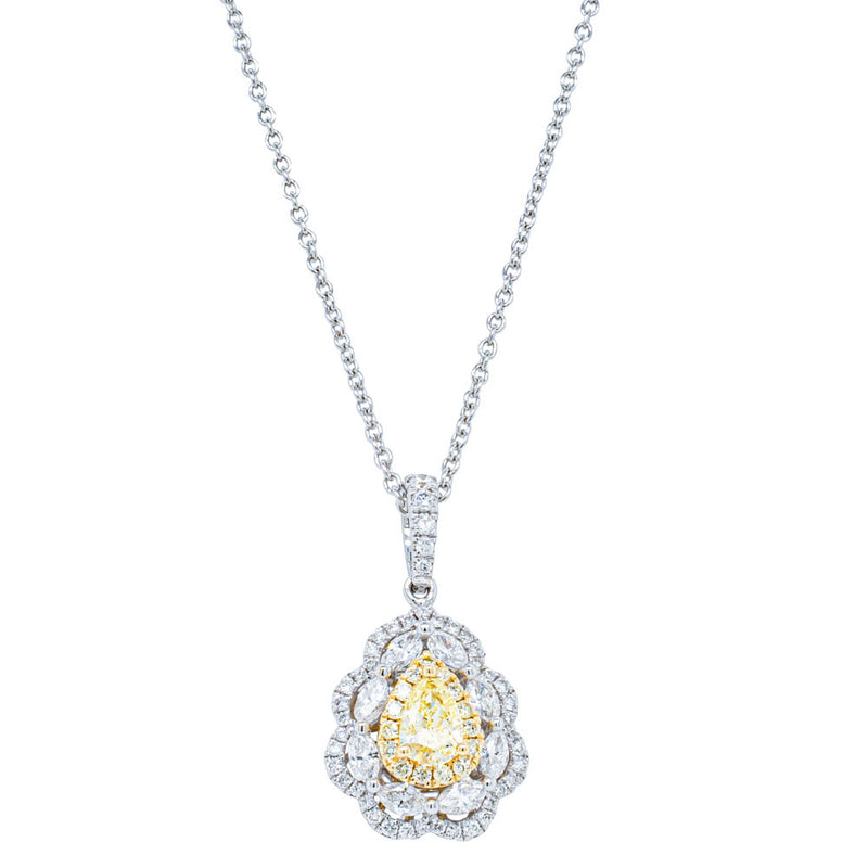 18ct White Gold .33ct Yellow Diamond Cluster Necklace-Necklace-Walker & Hall