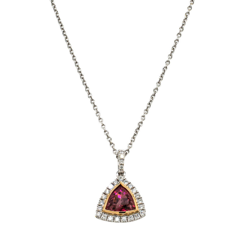 18ct White & Rose Gold Tourmaline & Diamond Pendant-Necklace-Walker & Hall