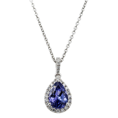 18ct White Gold Tanzanite & Diamond Pendant-Necklace-Walker & Hall