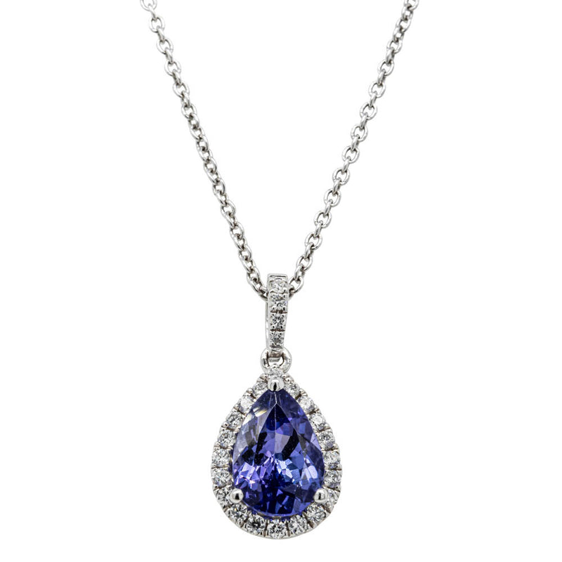 18ct White Gold Tanzanite & Diamond Pendant-Necklace-Walker & Hall