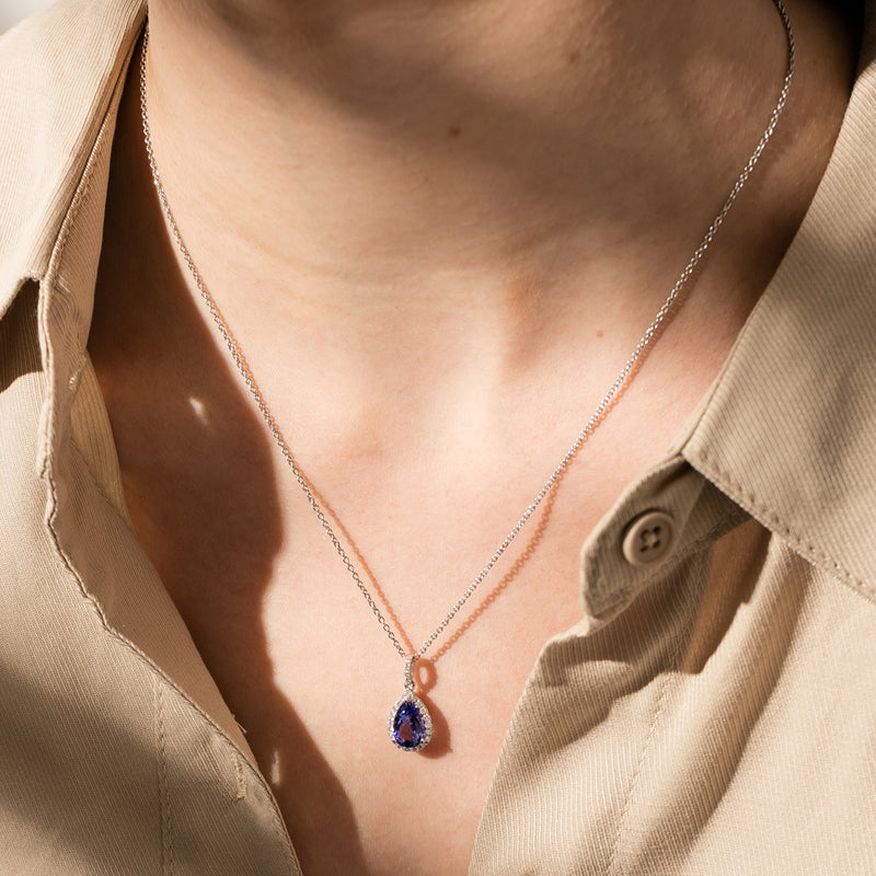 18ct White Gold Tanzanite & Diamond Pendant-Necklace-Walker & Hall