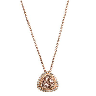 18ct Rose Gold 1.06ct Morganite & Diamond Halo Pendant-Necklace-Walker & Hall