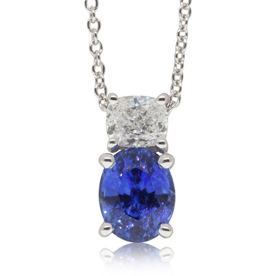 18ct White Gold Sapphire & Diamond Pendant-Necklace-Walker & Hall